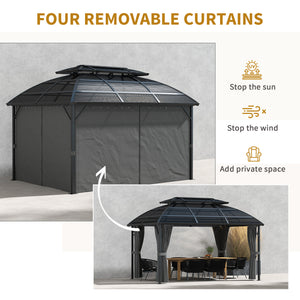 13' x 10' Gazebo, Double-Roof Outdoor Shelter with Curtains and Aluminum Frame, Black