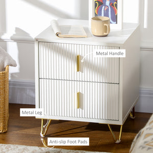 Modern bedside table with 2 drawers and white metal legs