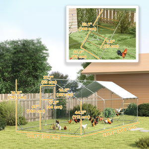 Large metal chicken coop with waterproof and UV-resistant cover
