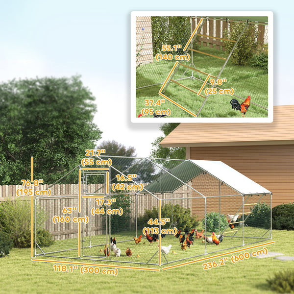 Large metal chicken coop with waterproof and UV-resistant cover