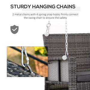 Hanging swing for 2 people in rattan with cushion and steel chains, grey