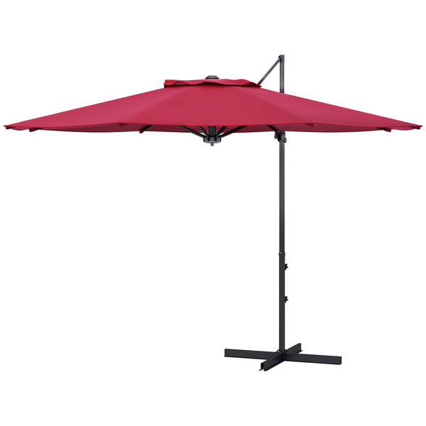 3m hanging aluminum cantilever parasol with 360° rotation, crank, tilt, cross base, red