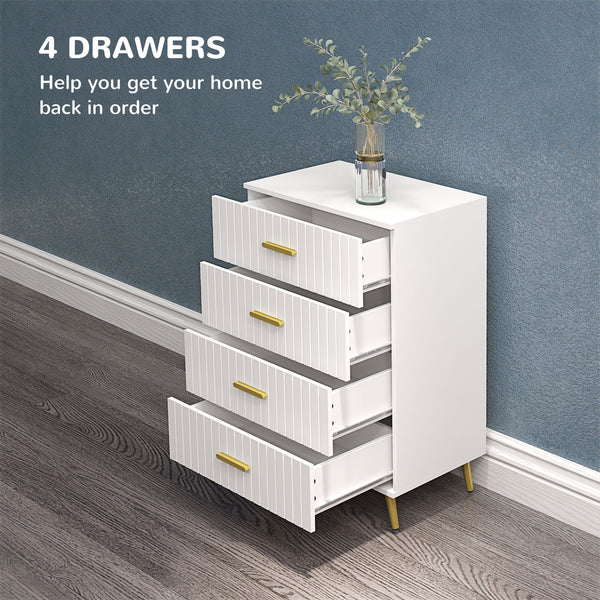 White 4-drawer chest of drawers for the bedroom.