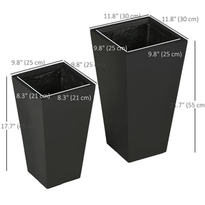 Set of 2 large flower pots with drainage holes, black