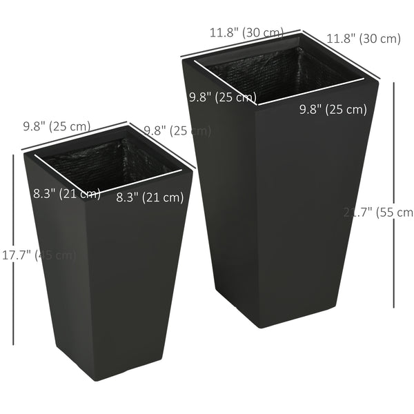 Set of 2 large flower pots with drainage holes, black