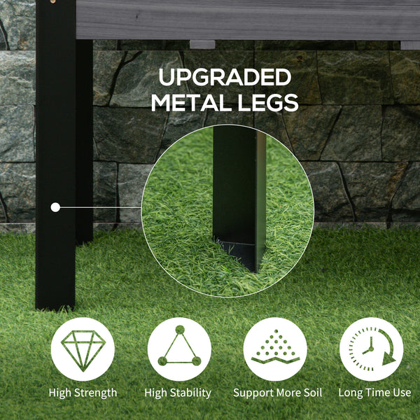 Raised Bed with Legs, Metal and Wood Frame for Garden and Patio, Grey