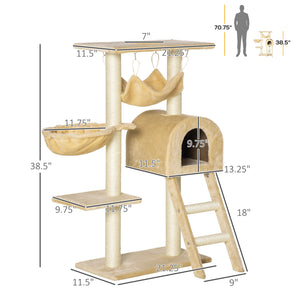 99cm Deluxe Cat Tree with Scratching Post, Condo, Activity Center, Beige