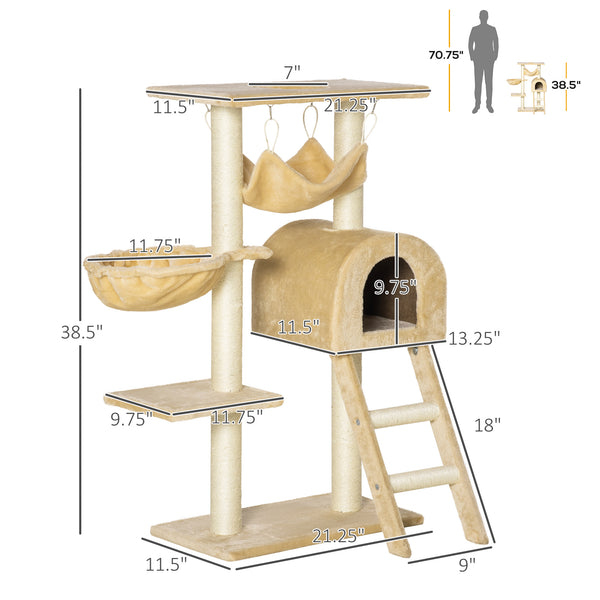 99cm Deluxe Cat Tree with Scratching Post, Condo, Activity Center, Beige