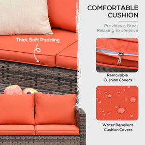 6 Piece Wicker Garden Furniture Set with Cushions and Storage Table, Orange