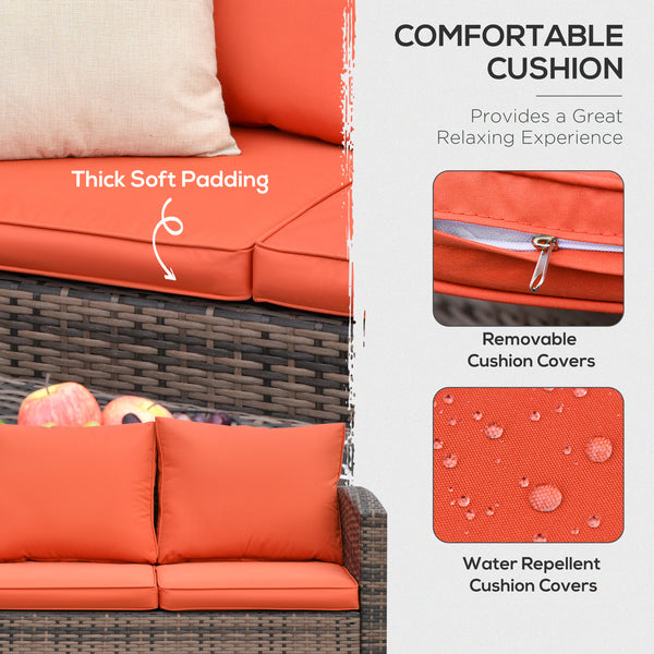 6 Piece Wicker Garden Furniture Set with Cushions and Storage Table, Orange