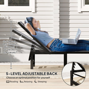 Outdoor Lounge Chair Set of 2, 5-Position Reclining Outdoor Chaise Lounge Tanning Chair with Mesh Seat, Grey