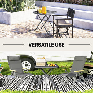 Folding square patio table with a gridded rattan top