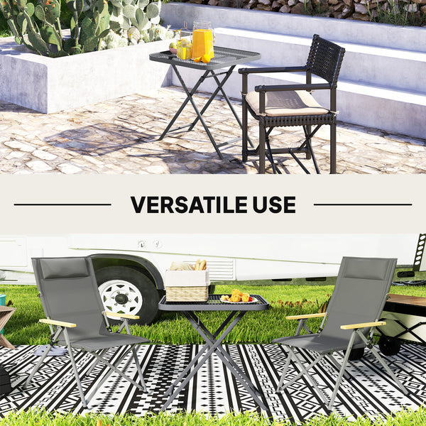 Folding square patio table with a gridded rattan top
