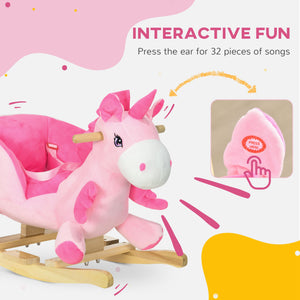 Rocking Unicorn with Songs, Wooden Base and Seat Belt, Pink