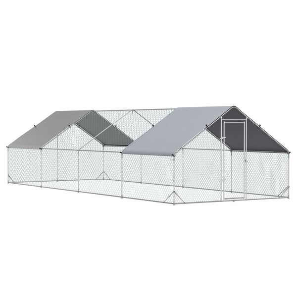 Outdoor chicken coop with shelter and lockable door