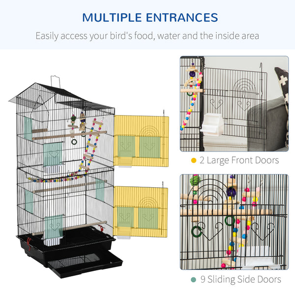 Bird cage for parakeets, cockatiels, conures and small birds