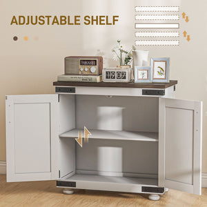 Storage Sideboard with Barn-Style Sliding Door and Adjustable Shelves, White and Brown