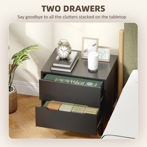 Set of 2 nightstands with 2 drawers and wooden legs – Black