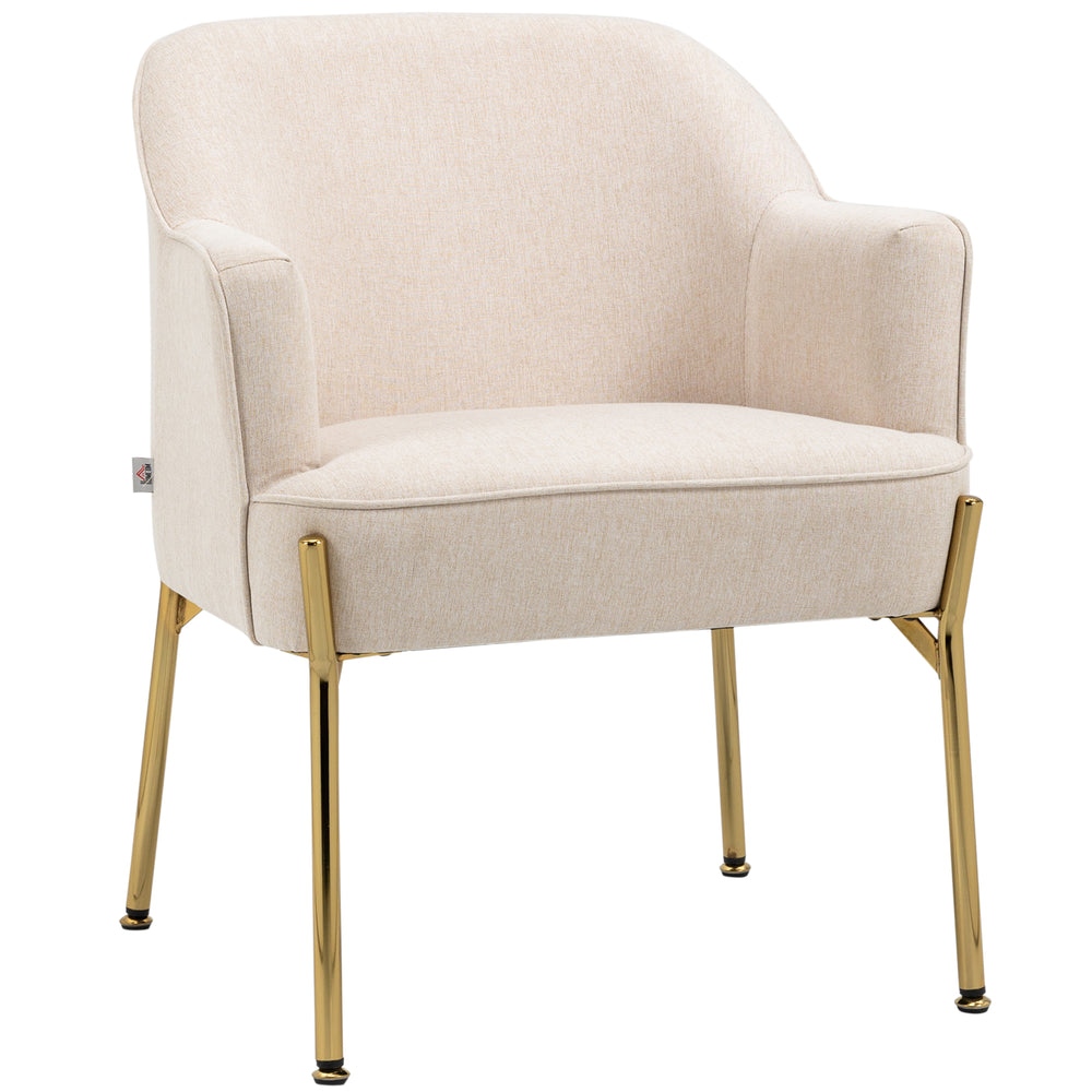 Modern fabric accent chair with metal legs, cream white