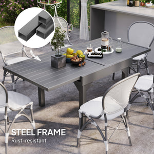 Extendable aluminum outdoor dining table, gray