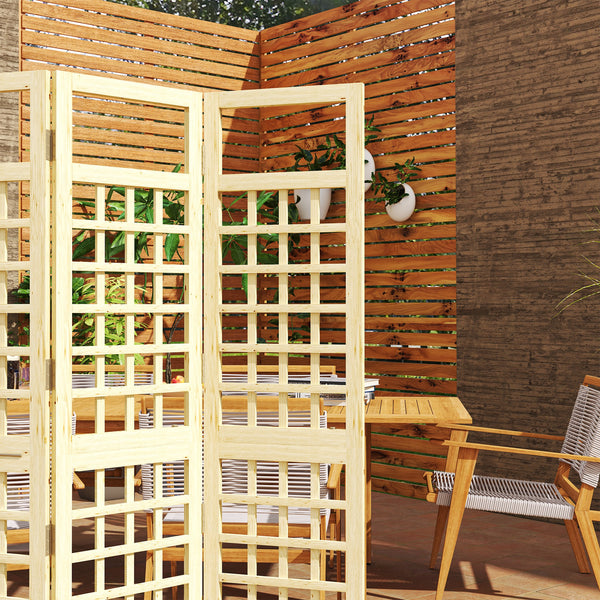 Three-panel outdoor screen in natural wood