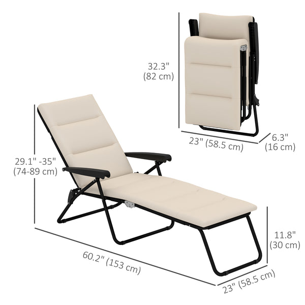 Reclining lounge chair with 6-position adjustable backrest, beige