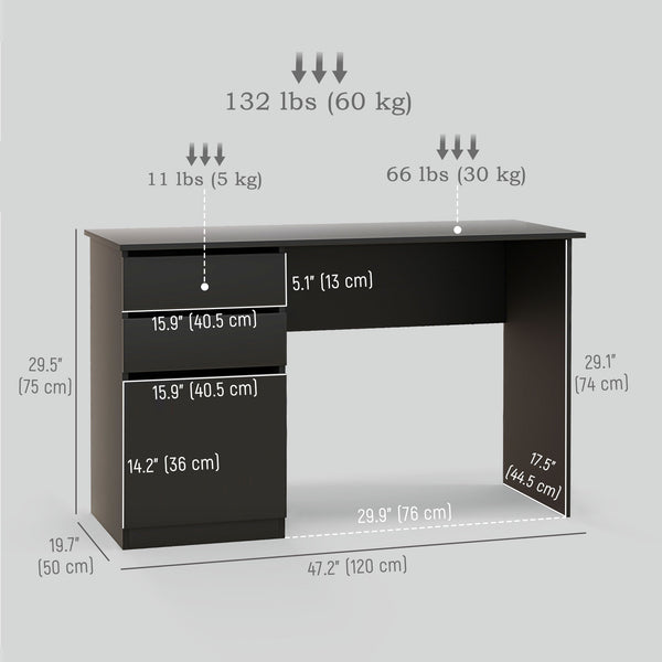 Computer desk with storage, drawers and cabinet, black