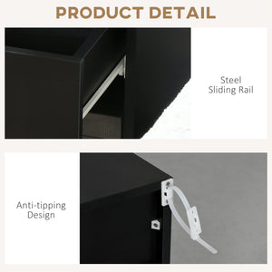 Bedside table with LED lighting and remote control, black