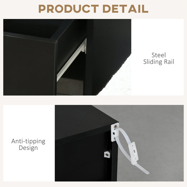 Bedside table with LED lighting and remote control, black