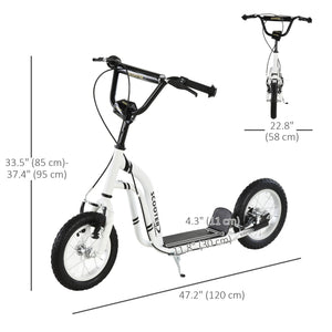 Scooter with inflatable tires and double brakes, white