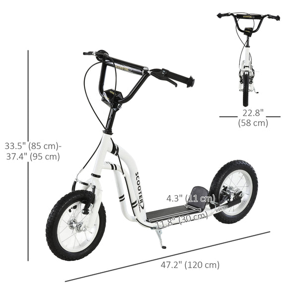 Scooter with inflatable tires and double brakes, white
