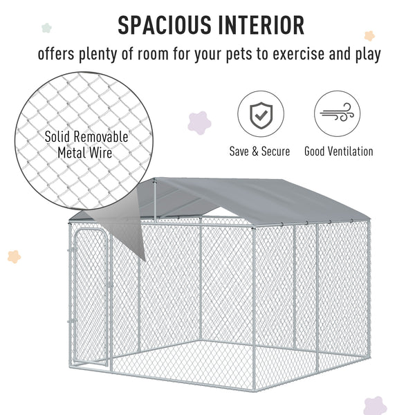 Outdoor enclosure with roof, steel padlock and wire mesh side panels
