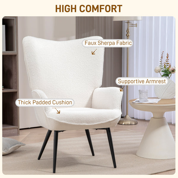 Sherpa Upholstered Wingback Accent Chair, Cream White