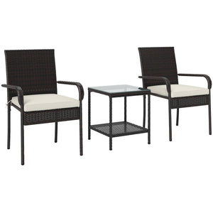 3-piece wicker garden furniture set with stackable chairs, brown