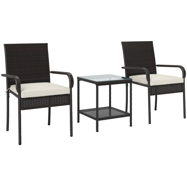 3-piece wicker garden furniture set with stackable chairs, brown