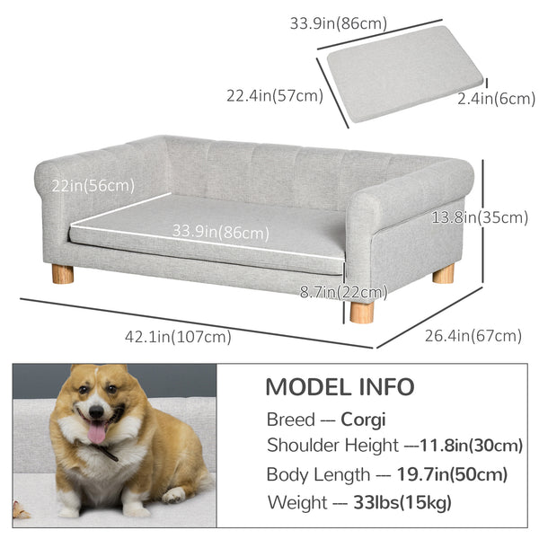 Modern Pet Sofa for Medium and Large Pets with Removable Seat Cushion, Light Grey