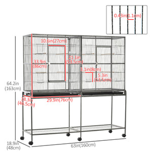 Extra Large 64" Metal Bird Cage with Rolling Stand