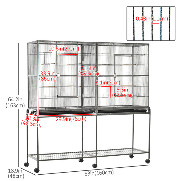 Extra Large 64" Metal Bird Cage with Rolling Stand