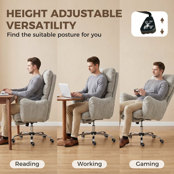 155° reclining office chair with footrest, light gray