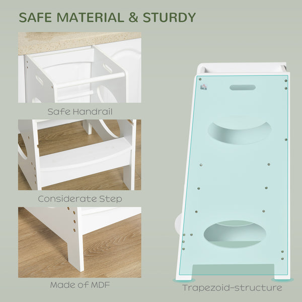 Sturdy children's step stool with 3-level adjustable height, white