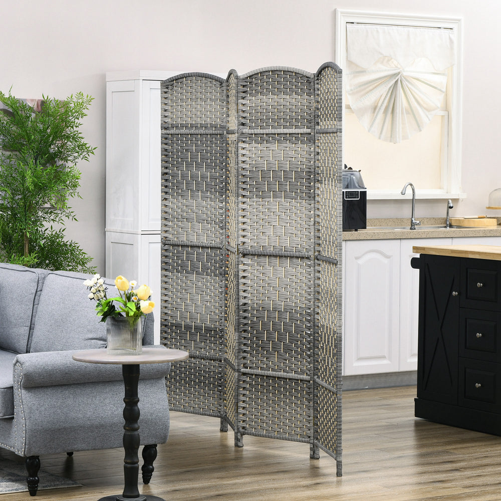 Handwoven 4-panel folding room divider, gray melange