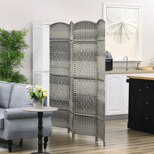 Handwoven 4-panel folding room divider, gray melange