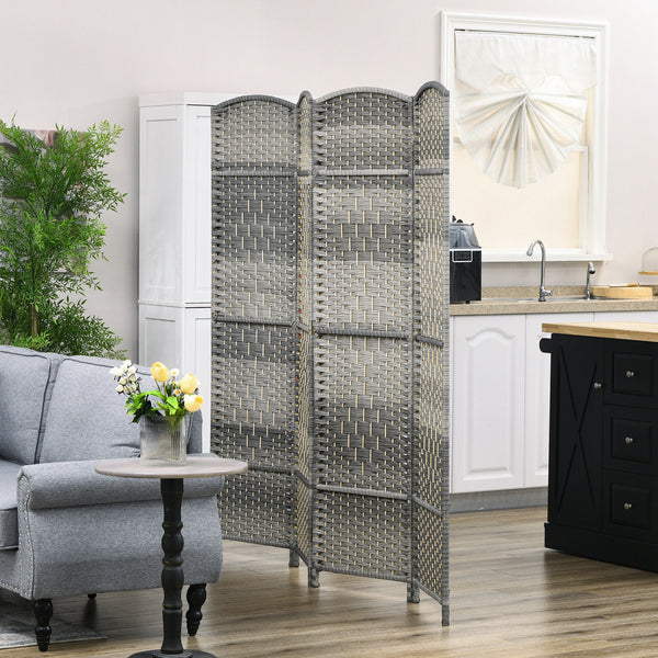 Handwoven 4-panel folding room divider, gray melange