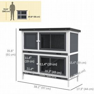 Wooden hutch with 2 large main compartments, grey