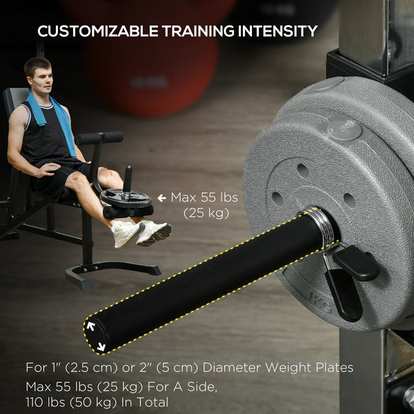 Multifunctional weight cage with adjustable bench, dumbbell bar and 15-level squat rack