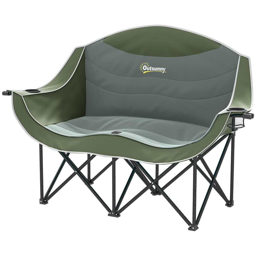 Portable Double Camping Chair with Cup Holders and Carry Bag, Supports up to 250 kg, Dark Green