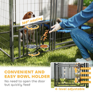 Kennel with waterproof cover, swivel and adjustable bowls on 4 levels