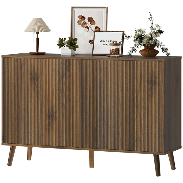 Modern fluted sideboard with adjustable shelves, dark brown