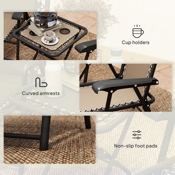 Outdoor folding metal table and chairs set with cup holders