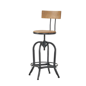 Rustic Fir Wood Bar Stool with Iron Legs, Swivel Footrest, Natural